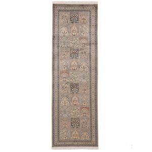 Noue a la main. Origine: India Tapis D'orient Cachemire Pure Soie Tapis 82X252 Tapis De Couloir Marron/Gris Fonce (Soie, Inde)