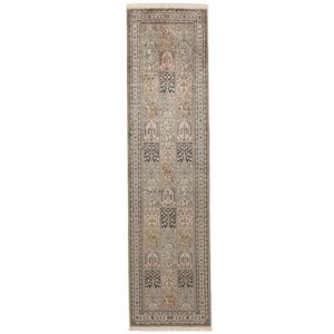 Noue a la main. Origine: India Tapis D'orient Cachemire Pure Soie Tapis 81X312 Tapis De Couloir Marron/Gris Fonce (Soie, Inde)