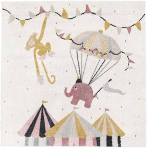 RugVista Monkey Circus Tapis - Rose / Blanc écru 150x150