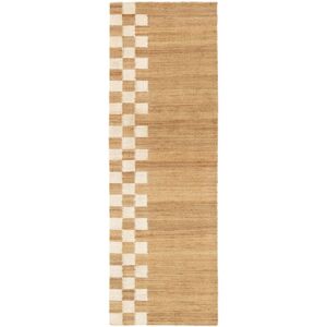 RugVista Chess Line Jute Tapis - Marron clair / Blanc naturel 80x250