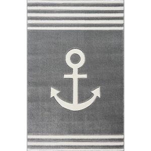 LIVONE Tapis enfant Kids love Rugs ancre gris argenté/blanc 150x220 cm