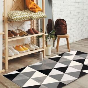 GEO SCANDI - Tapis salon ou chambre doux inspiration scandinave motifs triangles 80 x 150 cm Noir - Publicité