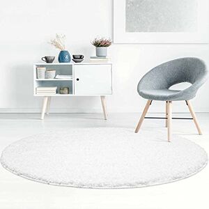 carpet city ayshaggy Tapis Rond à Poils Longs uni Blanc uni 80 x 80 cm 80 x 80 cm - Publicité