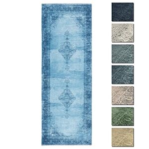 TESSO LIVING Vintage Tapis Salon Poils Courts Jeans Bleu 80 X 290 cm, Kelim Tapis Berbere Lavable, Tapis Ethnique - Publicité