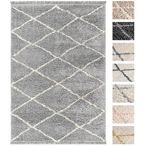 TESSO LIVING Tapis Shaggy Salon 120 x 160 Gris Dessin Diamant, Tapis Salon Poils Longs Extra Doux - Publicité