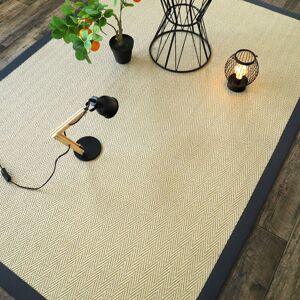 120x170 Tapis Sisal - Veracruz chevron - Blanchi - Ganse coton anthracite