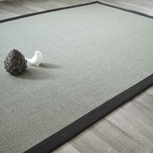 80x150 Tapis sisal Yucatan gris acier - Ganse coton noire