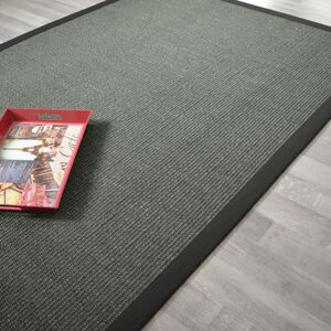 160x230 Tapis Sisal Quintana anthracite - Ganse coton noire