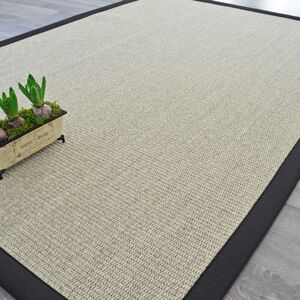 120x170 Tapis Sisal Quintana blanchi - Ganse coton noire