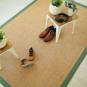 140x200 Tapis naturel en Sisal - Veracruz chevron - Ecru - Ganse coton vert olive