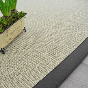 250x350 Tapis Sisal Quintana blanchi - Ganse coton anthracite