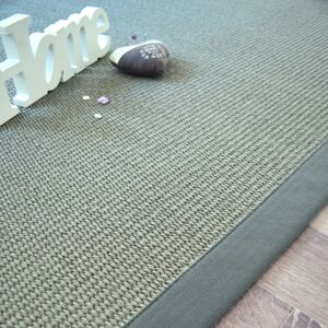 120x170 Tapis Sisal Quintana gris - Ganse coton vert de gris