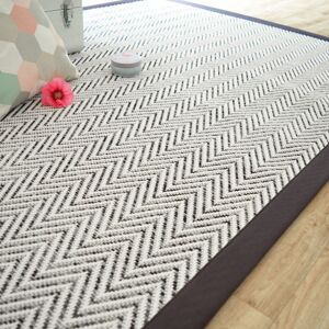 80x150 Tapis tissé plat - Java Chevron blanc - Ganse coton anthracite