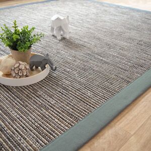 140x200 Tapis tissé plat - Bornéo silver - Ganse coton vert de gris