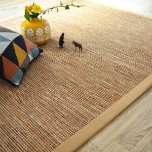 250x350 Tapis tissé plat - Bornéo nature - Ganse coton café au lait