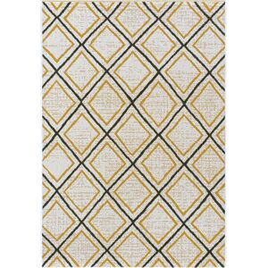 140x200 Tapis d'extérieur ou de salon - Motifs losanges - Jaune et noir