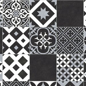 Tapis sur mesure Vinyle Link Plus Carreaux de ciment surface brillante Noir et blanc