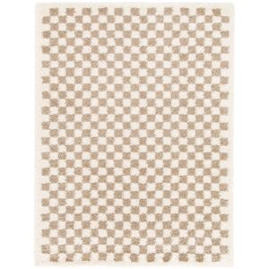 200x290 Tapis damier à poils longs - Colorama - Beige rétro