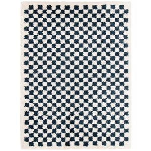 200x290 Tapis damier a poils longs - Colorama - Bleu petrole