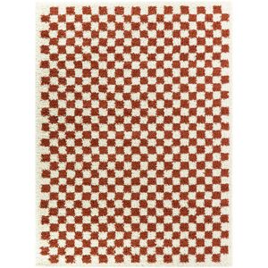 80x150 Tapis damier a poils longs - Colorama - Rouge terracotta