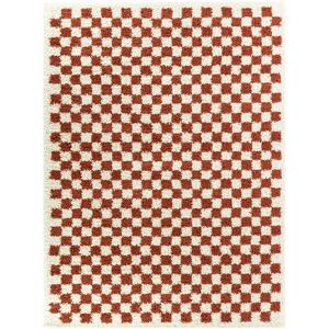 80x150 Tapis damier à poils longs - Colorama - Rouge terracotta