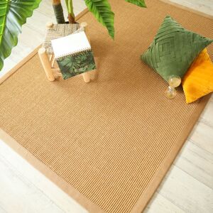 80x150 Tapis Sisal grosses boucles - Cuba paille dorée - Ganse lin camel