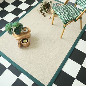 140x200 Tapis Sisal - Tulum blanchi - Ganse vert emeraude