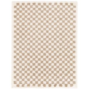 160x230 Tapis damier à poils longs - Colorama - Beige rétro