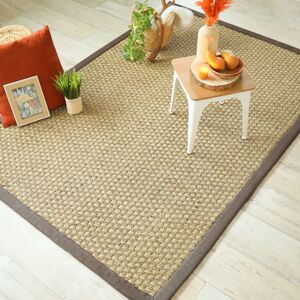 80x150 Tapis Jonc de mer Chennai - Natte 4x4 - Ganse lin marron taupe