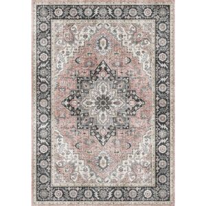 120x160 Tapis doux a motif oriental - Yasmine - Bleu nuit et rose