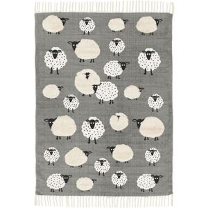 75x150 Tapis chambre d'enfant - Petits moutons - Gris et beige