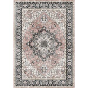 200x290 Tapis doux a motif oriental - Yasmine - Bleu nuit et rose