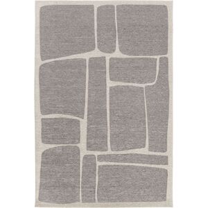 160x230 Tapis souple en tissu chenille recycle - Cubisme - Creme et grege