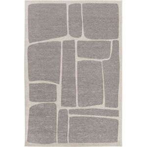 120x170 Tapis souple en tissu chenille recycle - Cubisme - Creme et grege