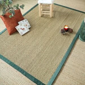 200x290 Tapis Jonc de mer - Assam chevron - Ganse lin vert sapin