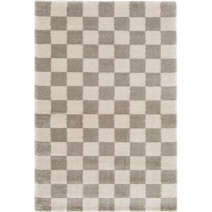 160x230 Tapis doux a motif damier en matiere recyclee - Damia - Taupe et creme