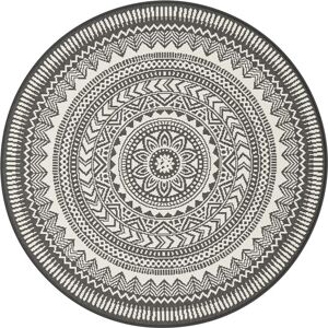 Ø120 Tapis rond d'extérieur ou d'intérieur - Mandala - Noir