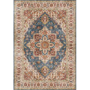 120x160 Tapis doux a motif oriental - Leïla - Marron et bleu