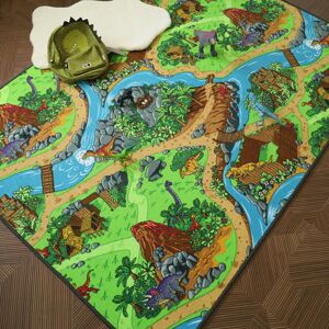 120x170 Tapis de jeu enfant - Circuit de voiture - Volcans et dinosaures