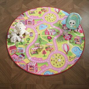 Ø150 Tapis rond de jeu enfant - Circuit de voiture - Shopping