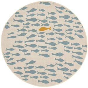 Ø120 Tapis rond chambre d'enfant - Petits poissons - Beige et bleu clair