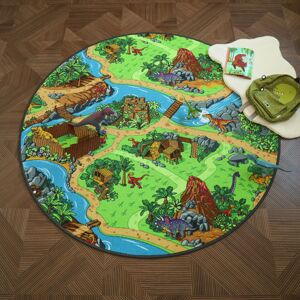 Ø200 Tapis rond de jeu enfant - Circuit de voiture - Volcans et dinosaures