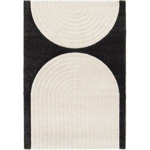 160x230 Tapis de salon en relief - Modern Circle - Noir et creme