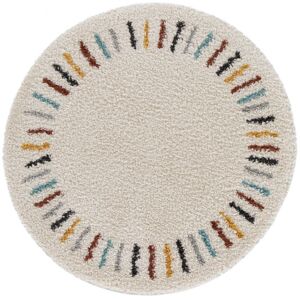 Ø160 Tapis rond chambre d'enfant berbere - Adel - Beige et traits multicolore