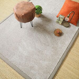 250x350 Tapis doux poils longs - Touch grège clair - Ganse marron glacé