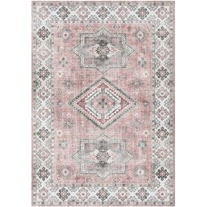 160x230 Tapis doux a motif oriental - Taha - Gris et rose