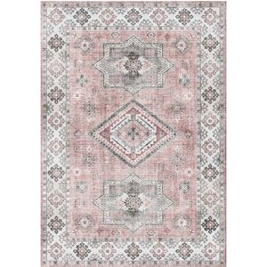 160x230 Tapis doux à motif oriental - Taha - Gris et rose