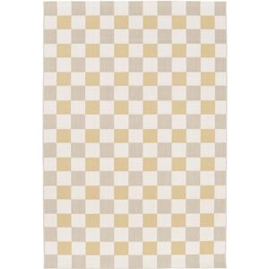 120x170 Tapis motif damier en matiere recyclee - Andy - Beige et ocre