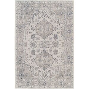 160x230 Tapis a motif oriental en tissu chenille recycle - Yanis - Gris et bleu