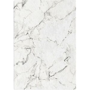 120x170 Tapis de salon a motif organique - Blanc marbre - Veinage gris